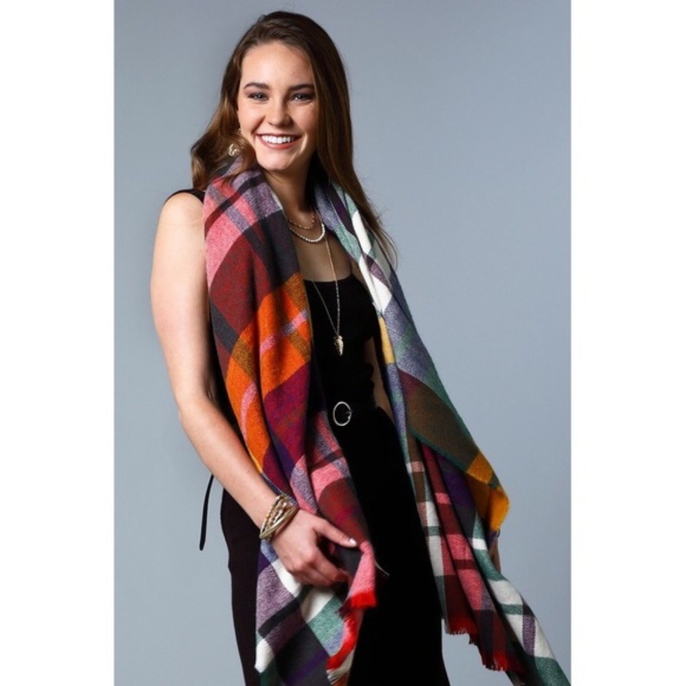 Angelique Soft Multicolored Plaid Wrap Scarf - Picture 5 of 7